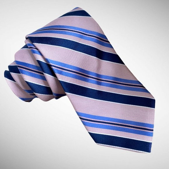 Neiman Marcus Other - Neiman Marcus Tie Pink Navy Blue Silk Stripped